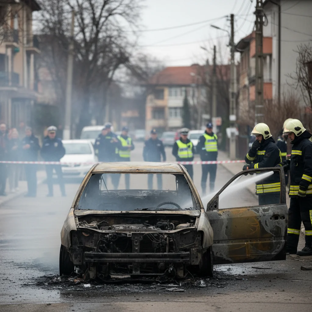 Autoturism cuprins de flăcări pe o stradă din Moreni, incident raportat la Târgoviște