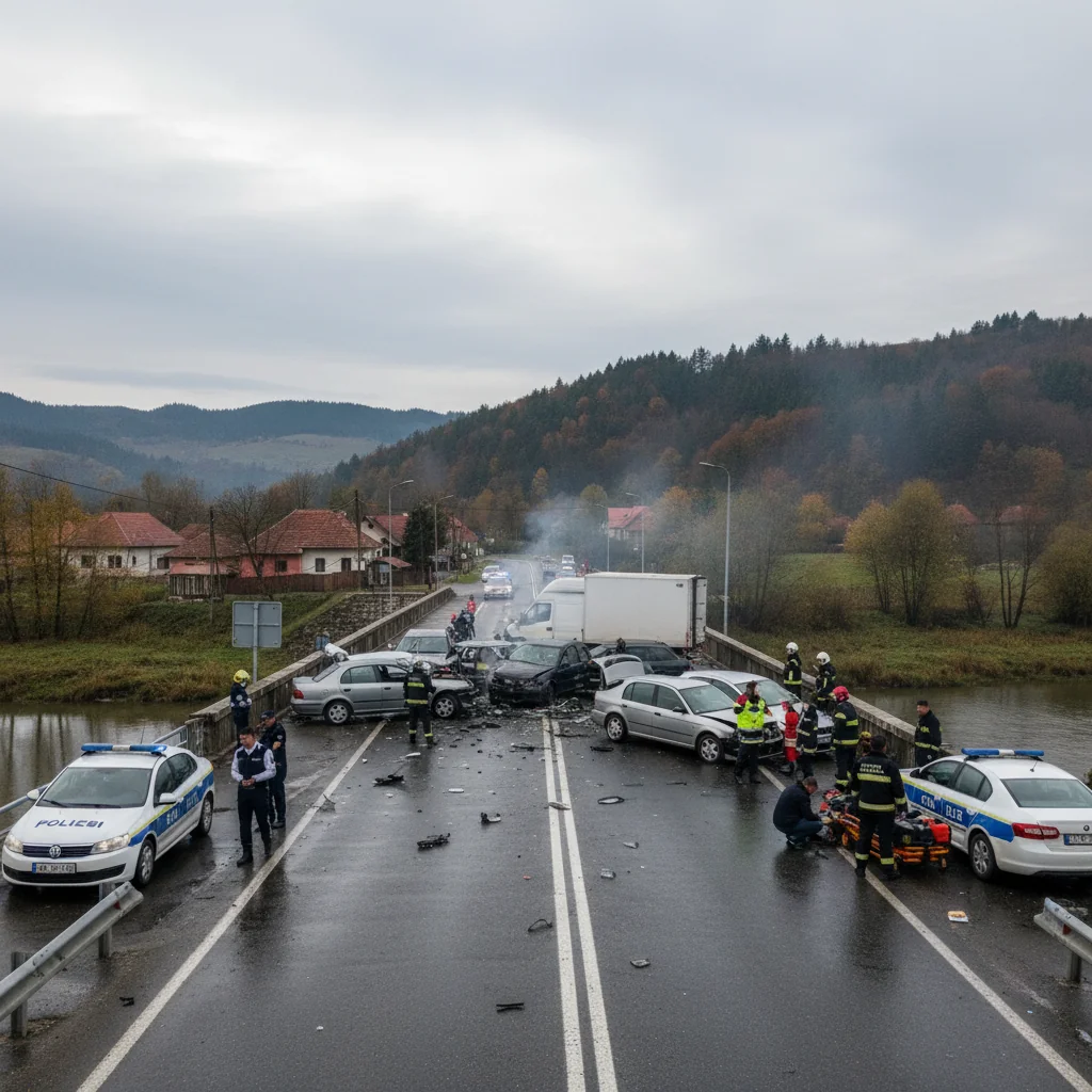 Coliziune în lanț la Puntea de Greci, lângă Târgoviște, după neacordarea de prioritate