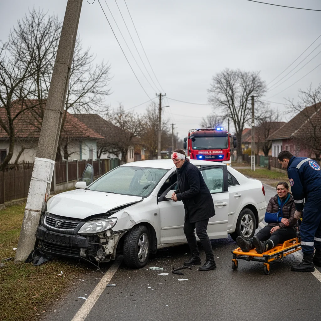 Două tinere ajung la spital după ce mașina lor lovește un stâlp într-un accident rutier la Râu Alb