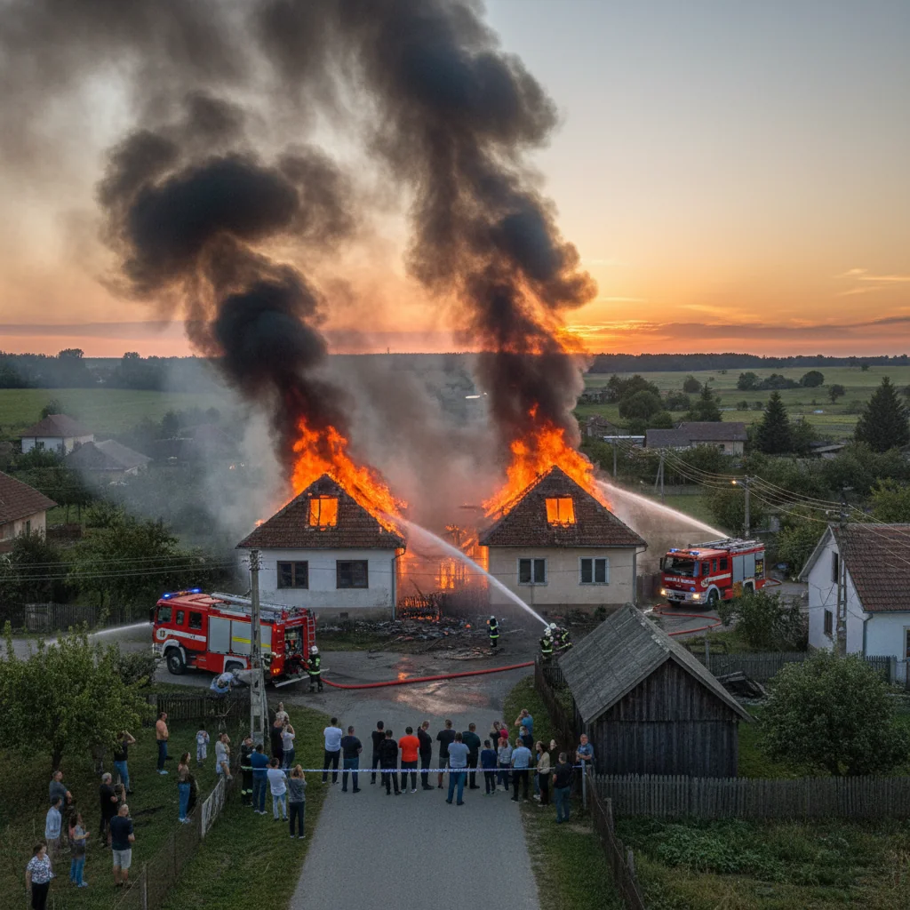 Incendiu de amploare la Nucet, lângă Târgoviște: trei locuințe și o anexă afectate
