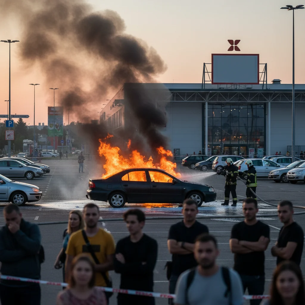 Incendiu la o mașină în parcarea Kaufland