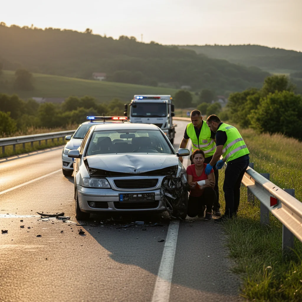 Accident pe DN72, la Dragodana: autoutilitară din Prahova a lovit un ansamblu de vehicule