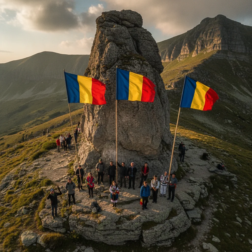Jandarmii dâmbovițeni au arborat Tricolorul la Sfinxul Bucegilor