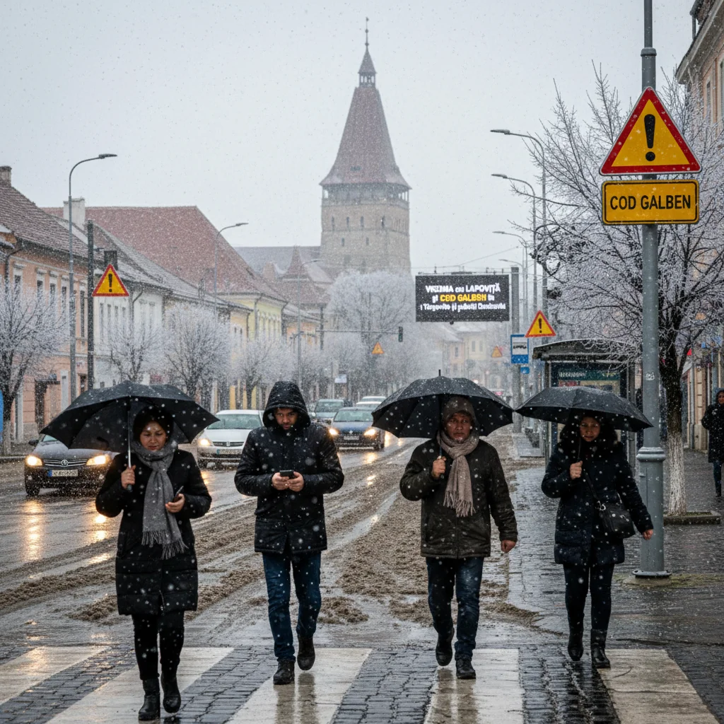 Lapoviță și cod galben de precipitații la Târgoviște pe 4 ianuarie 2026