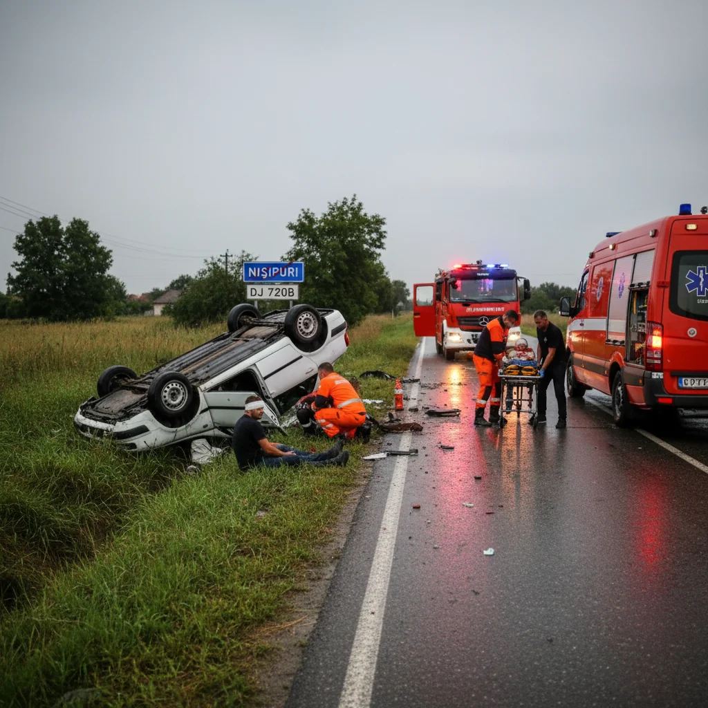 mașină răsturnată și patru victime transportate la spital