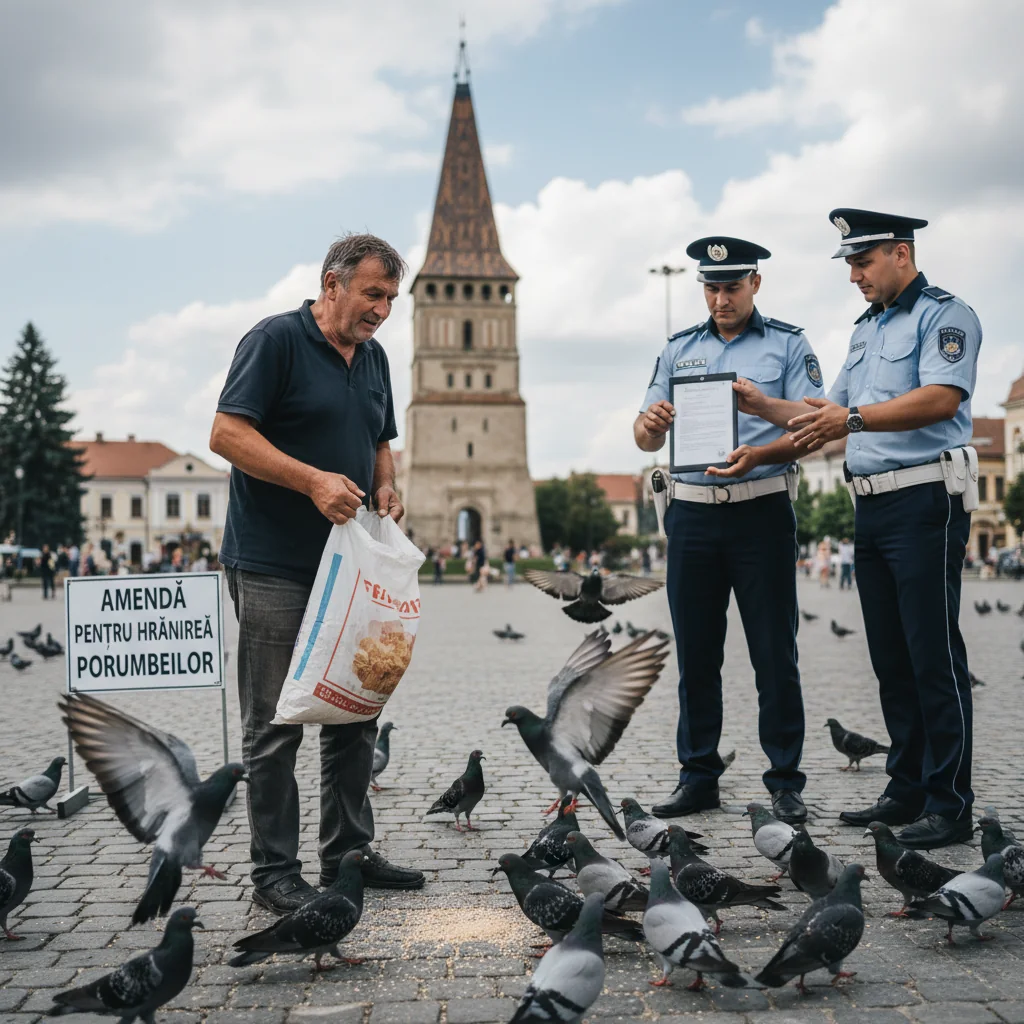 Notar din Târgoviște sancționat pentru hrănirea porumbeilor pe domeniul public