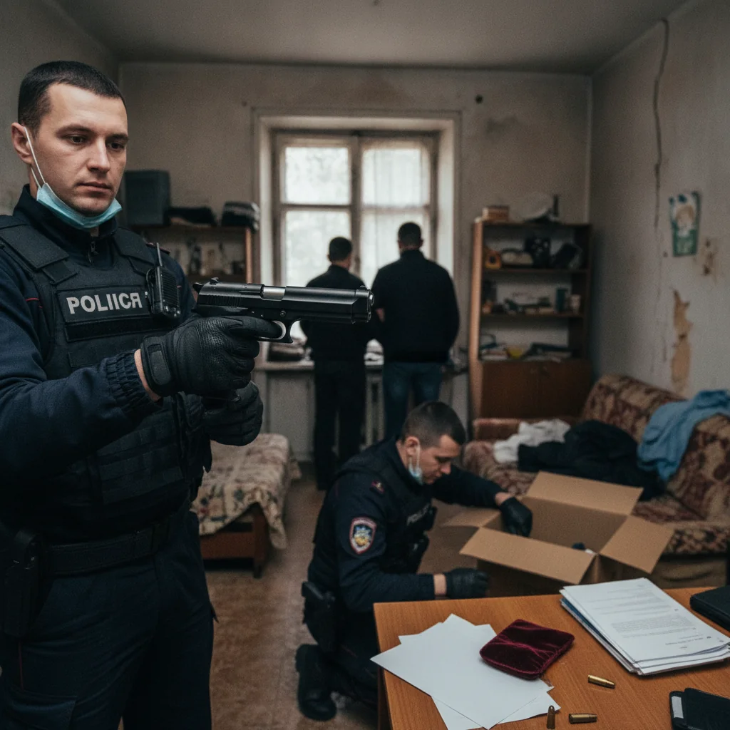 Pistol confiscat la percheziții în Ulmi, Dâmbovița