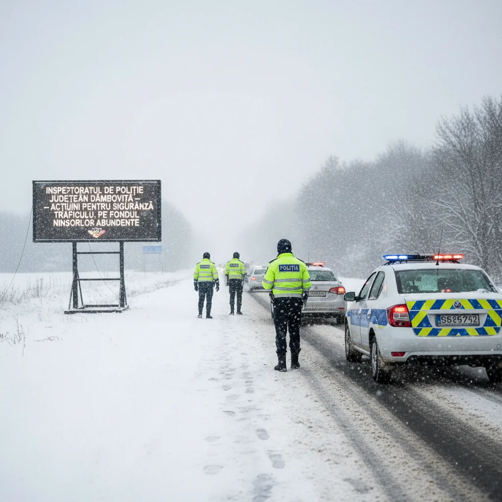 Polițiștii din Dâmbovița intensifică controalele rutiere pentru siguranța șoferilor în condiții de ninsori abundente
