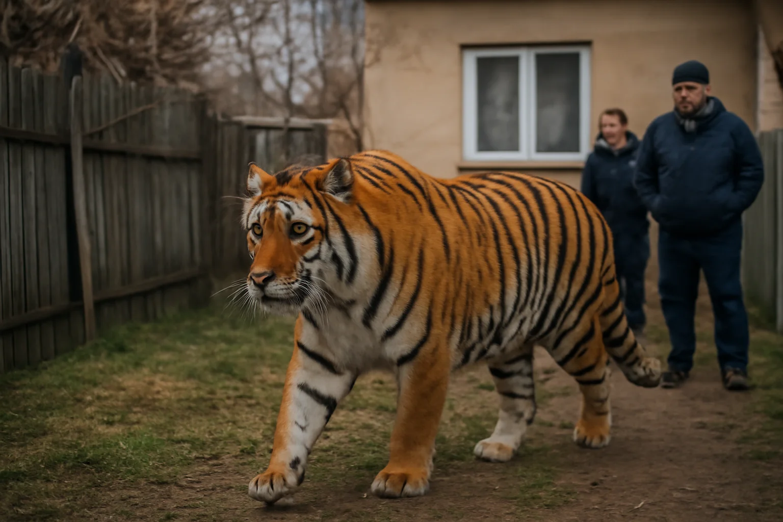 Tigru siberian filmat într-o curte din apropiere de Târgoviște. Poliția verifică legalitatea deținerii