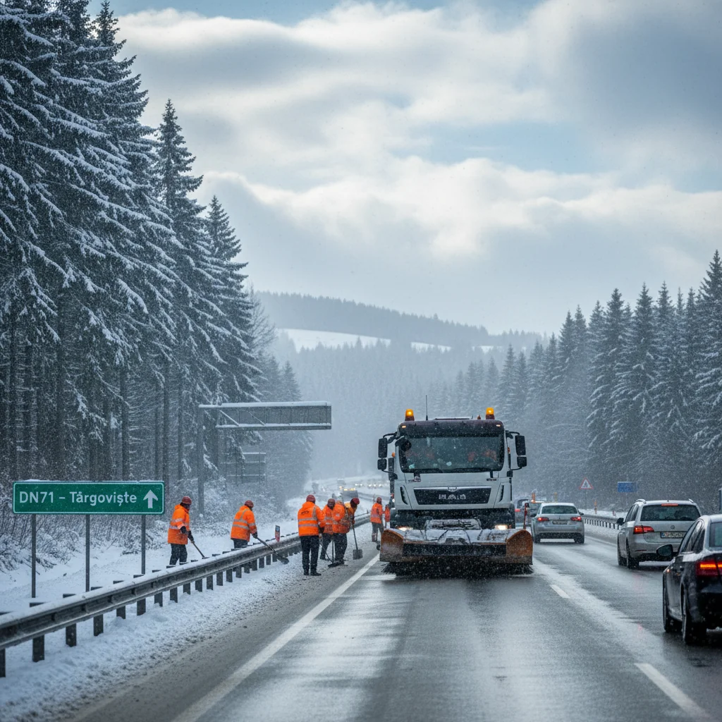 Trafic rutier deschis la nivel național; deszăpezire în desfășurare pe drumuri din Târgoviște și județul Dâmbovița