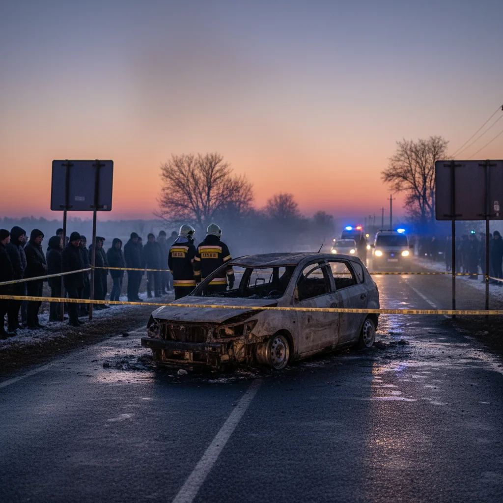 Tragedie rutieră lângă Găești, aproape de Târgoviște: doi tineri au murit într-o mașină cuprinsă de flăcări