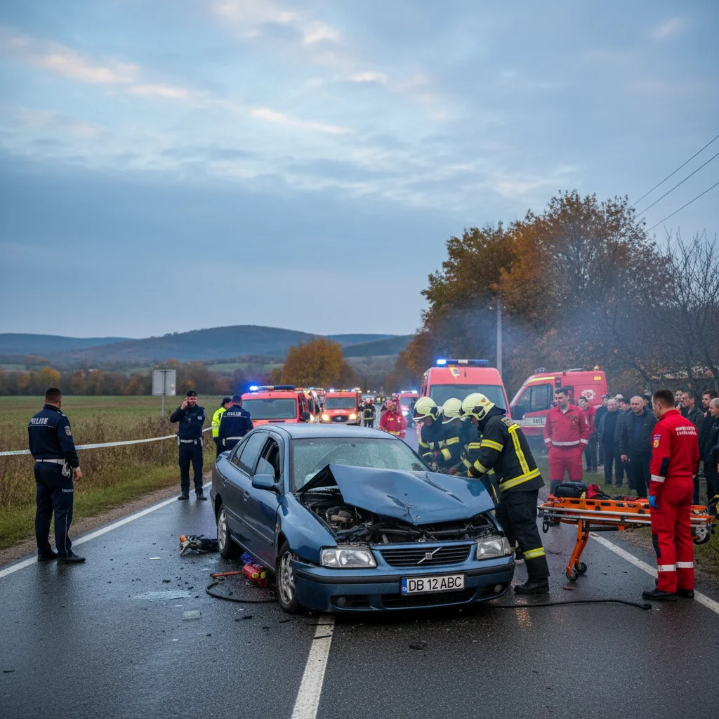 Victimă încarcerată după un accident rutier la Braniștea, lângă Târgoviște